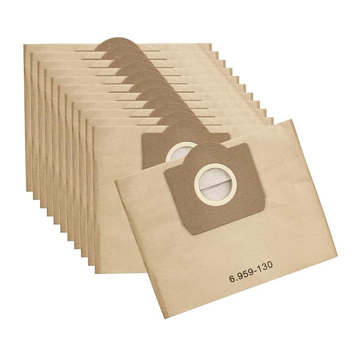 Set de 5 saci de schimb pentru aspirator Karcher 6.959-130.0 WD3 Premium, compatibili cu aspiratoare umede si uscate, hartie filtranta, eficienta 99.99%