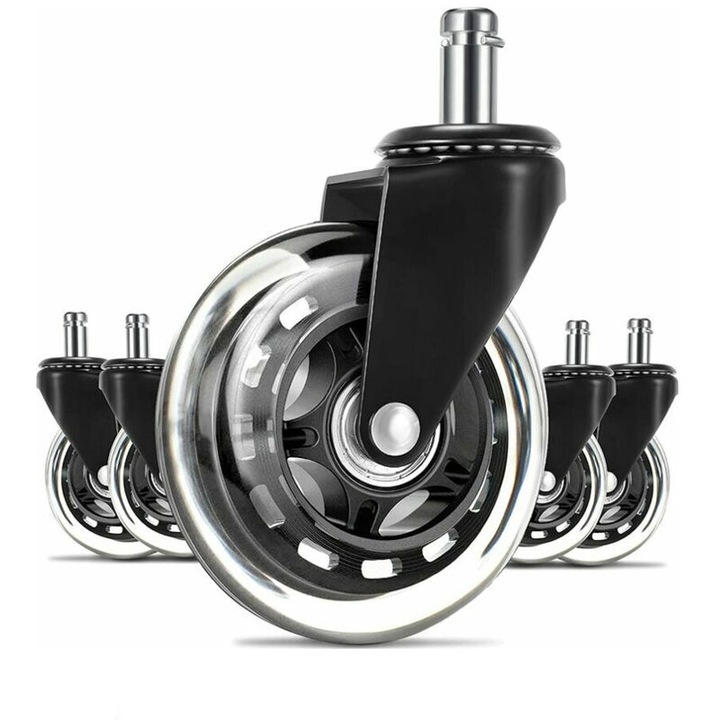 Set 5 roti pentru scaune de birou, 11x22 mm, silentioase, rezistente la uzura, protectie pentru podea