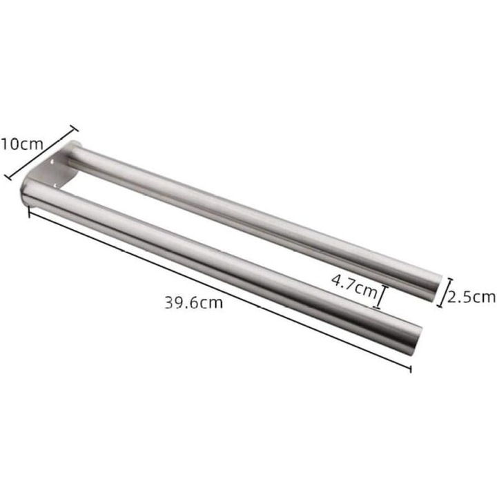 Suport pentru prosoape de baie din otel inoxidabil, design cu bara dubla, 40cm, rezistent la umiditate, montare prin gaurire, set 1 buc.