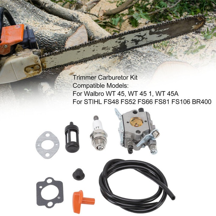 Kit de carburatie pentru motocoasa, 4126 120 0600, cu bujie si filtru de combustibil, metal, 170g