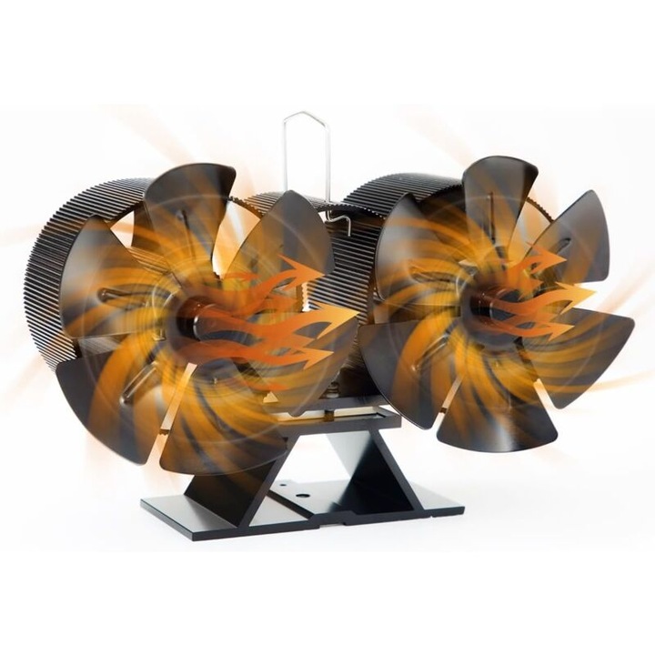 Ventilator pentru soba pe lemne, 12 lame, design inovator, protectie la supraincalzire, aluminiu, silentios