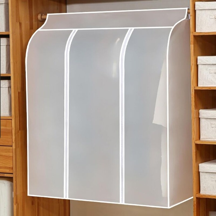Husa pentru haine, 50x100x120cm, transparenta, protejeaza de praf, set cu 1 husa cu 2 fermoare