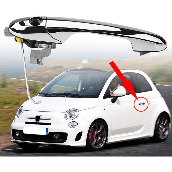 Külső kilincs Fiat 500, 500C, Abarth kompatibilis, bal első, króm