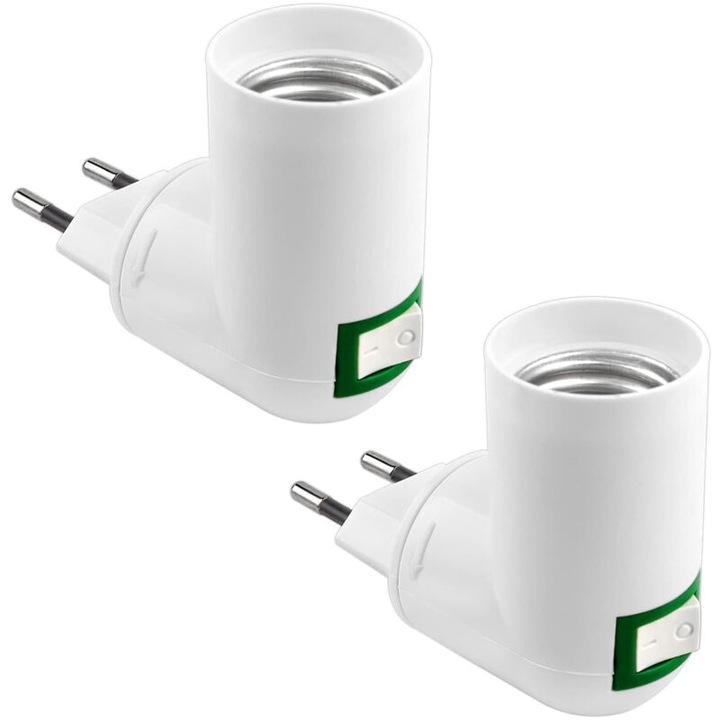 Soclu E27 cu comutator wireless, 180° ajustabil, pentru lampa de perete, 100W, fara cabluri, set de 2 (becurile nu sunt incluse)