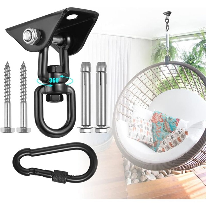 Kit suspendare hamac din inox, 453.6 kg, cu suruburi si carabina