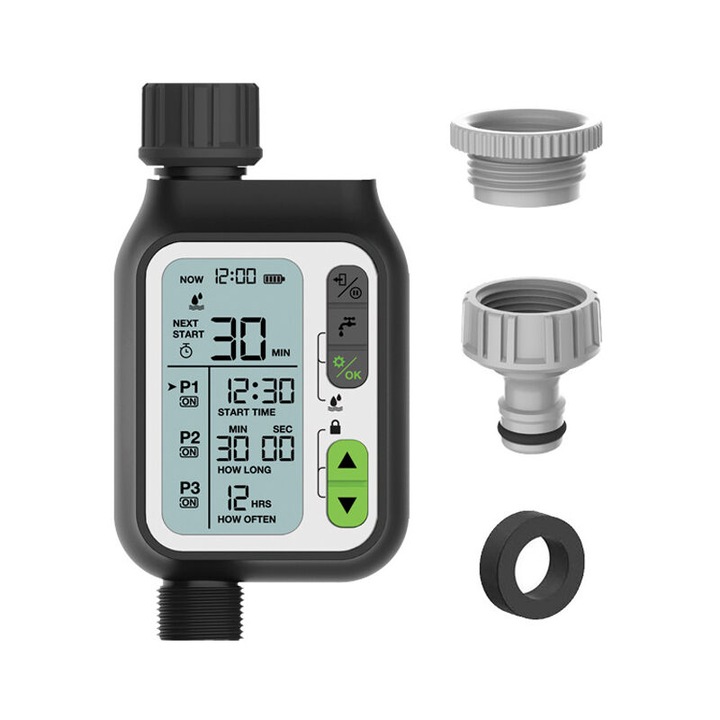 Öntözésvezérlő 3 független programmal, automata esőérzékelővel, 3.5" HD kijelzővel, vízálló