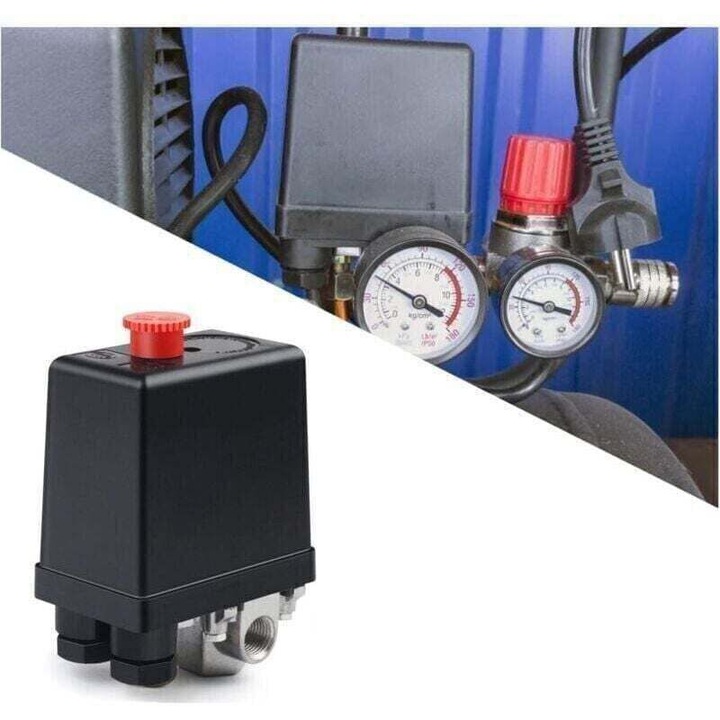 Comutator de presiune pentru compresor de aer, 220V, plastic/metal, 15A, cu 4 orificii