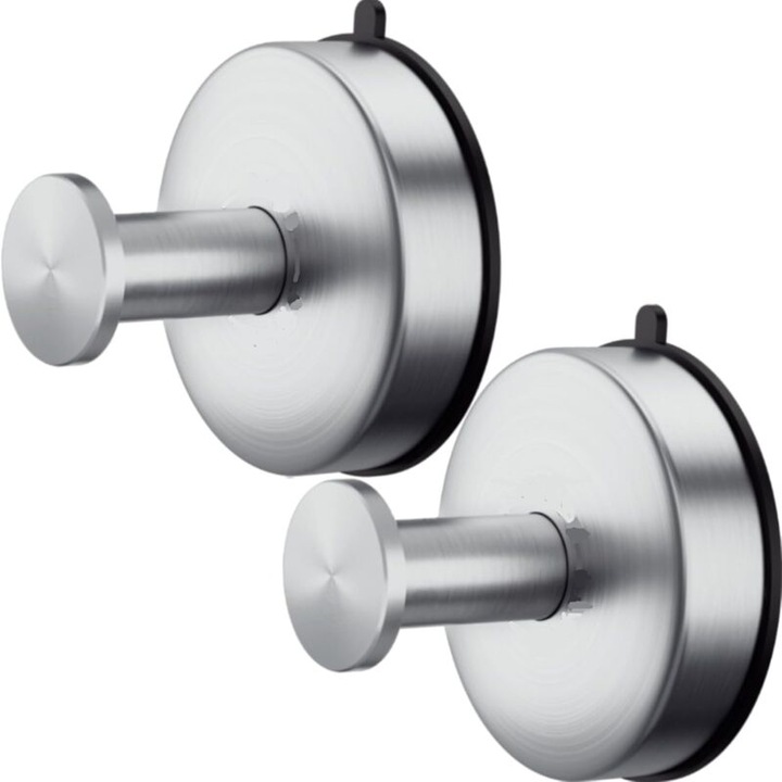 Set 2 suporturi prosoape, inox, ventuza, design modern, capacitate 15 lbs, pentru baie