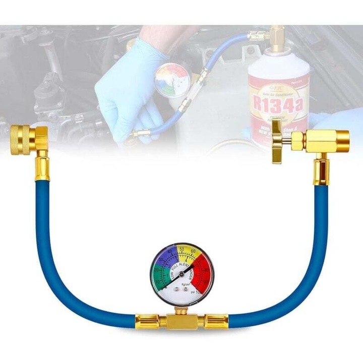 Hose de incarcare R134A pentru aer conditionat auto, cu manometru, set pentru incarcare gaz R134A, 1/2 file pentru America si Europa