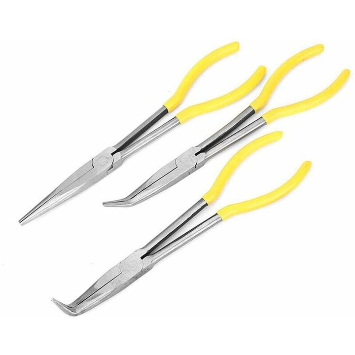 Set de clesti cu varf lung, 28 cm, constructie din otel, maner din vinil, 3 tipuri de cleme