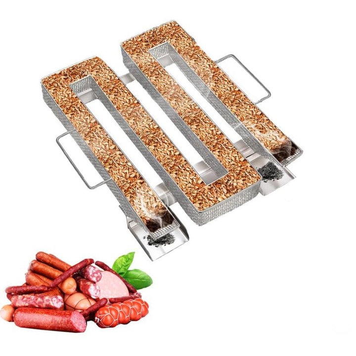 Generator de fum rece, 304 otel inoxidabil, set cu 2 perii si 4 carlige, 22.5x17.5x4.5cm