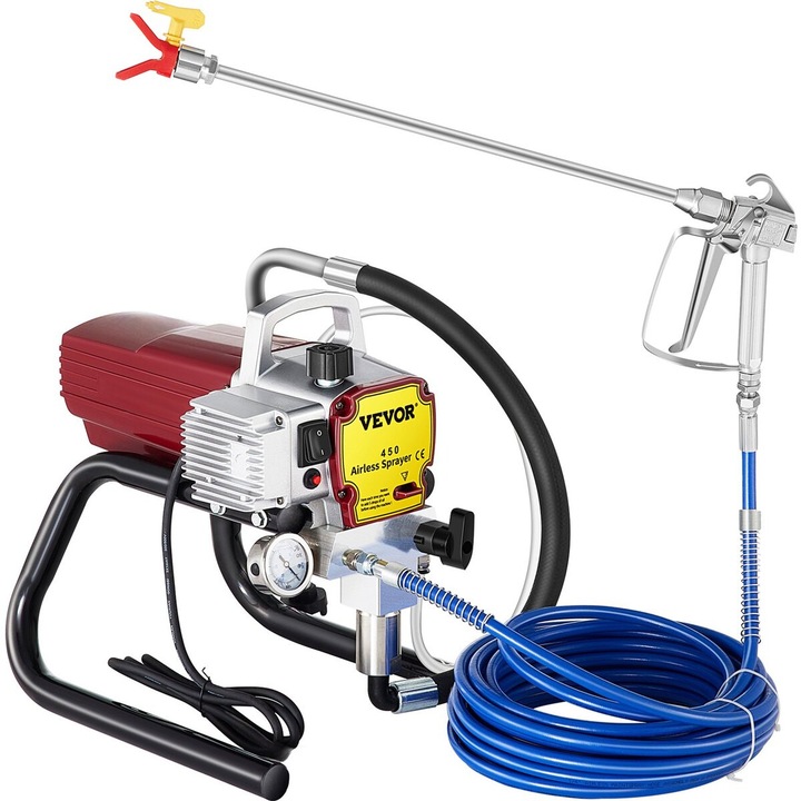 Pistol de vopsit electric VEVOR 1500W, presiune reglabila, furtun 15m, rosu, 32.2x40x40.6cm