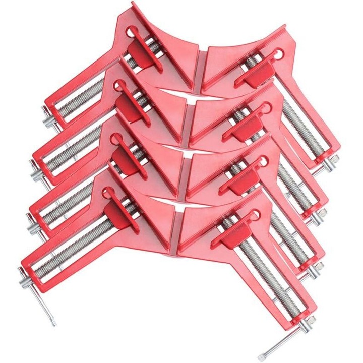 Set de 4 cleme de unghi de 90 de grade, ajustabile, pentru lemn, rosu, 3 inch