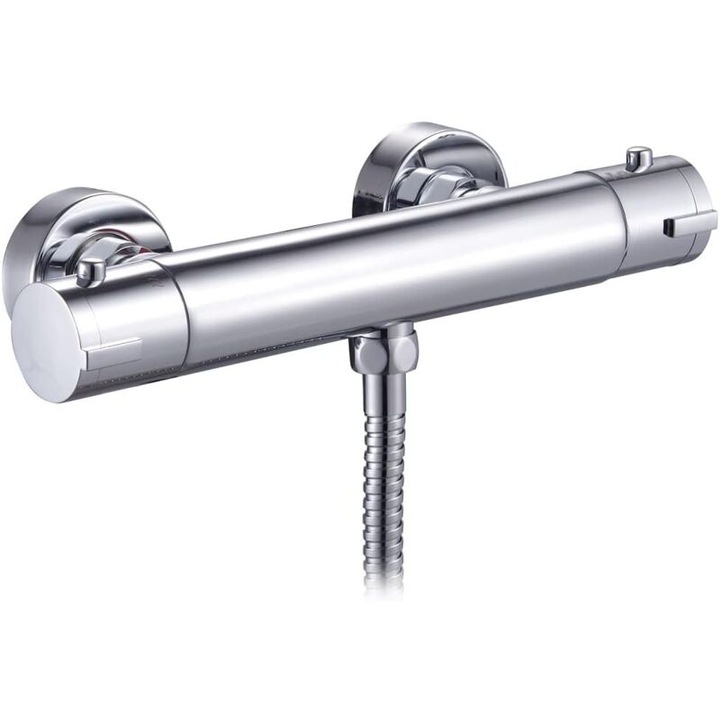 Fali termosztatikus csaptelep, biztonsági gombbal, G1/2 kimenet, 20-50C, állítható beépítési méretek