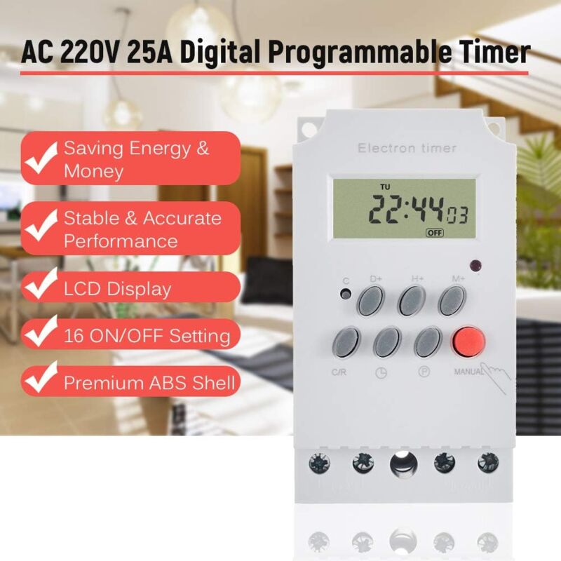 Comutator timer digital programabil 220V 25A, alb, 16 setari, cu ...