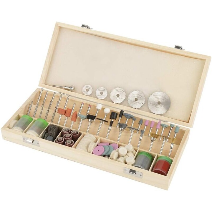 Set de accesorii pentru unelte rotative 242 piese, cutie de depozitare, diverse functii, 3mm, rosu/negru