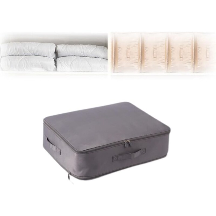 Organizator imbracaminte si incaltaminte, set de saci de depozitare, material satin, gri, dimensiuni variate