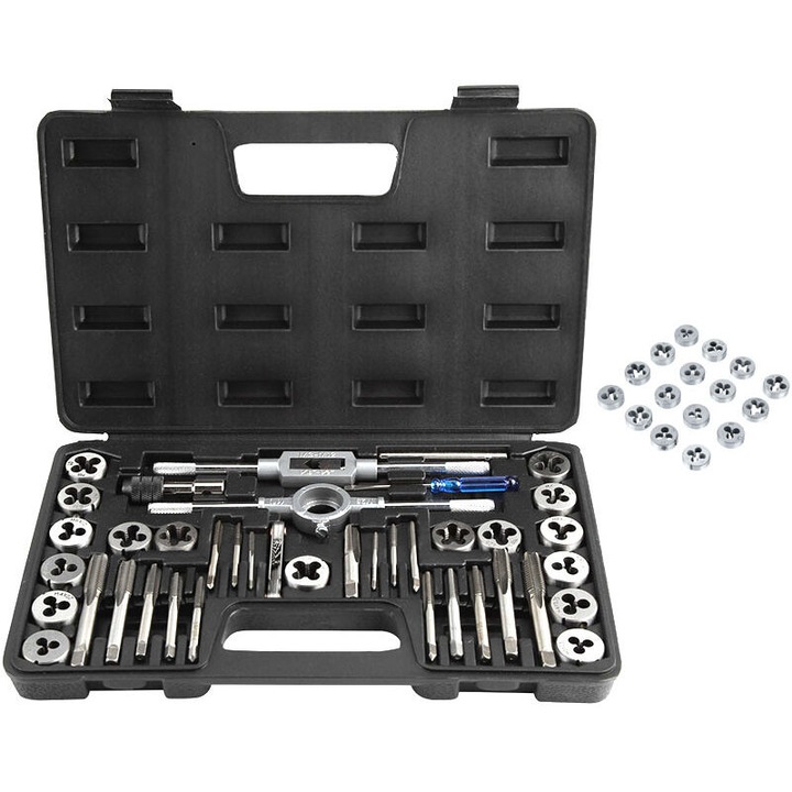 Set de 40 piese pentru taierea filetelor, cu unelte din otel aliat, inclusiv chei de torsiune, pentru M3-M12