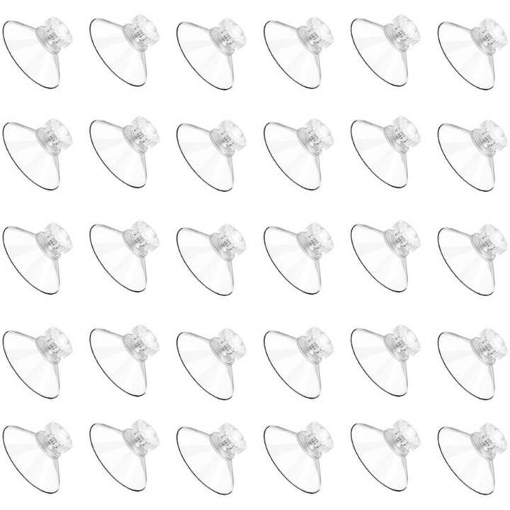 Set 30 ventuze cu filet si piulite, transparente, 4cm, PVC