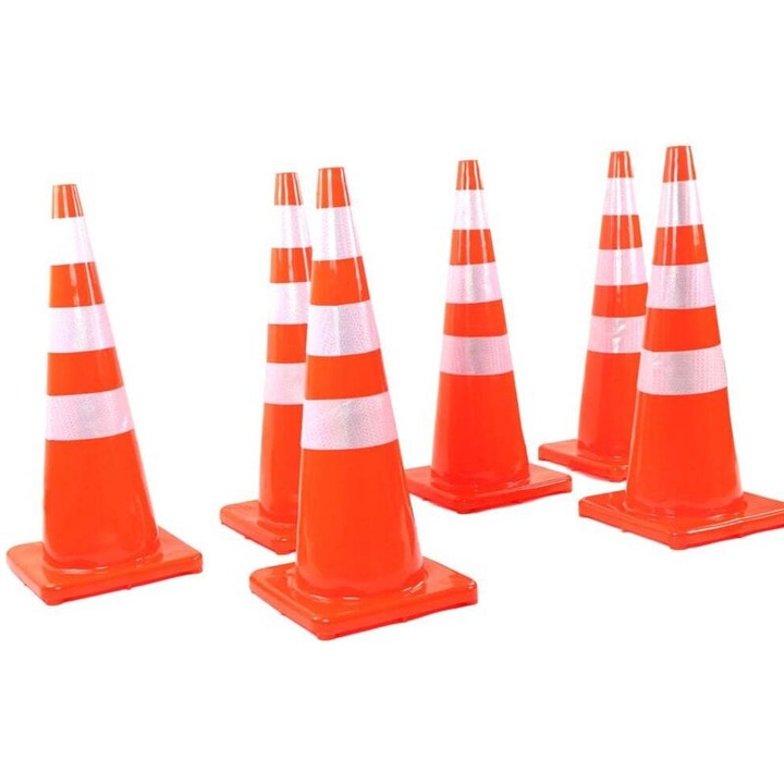 Set 6 conuri de trafic reflectorizante, 91cm, PVC, portocalii si albi
