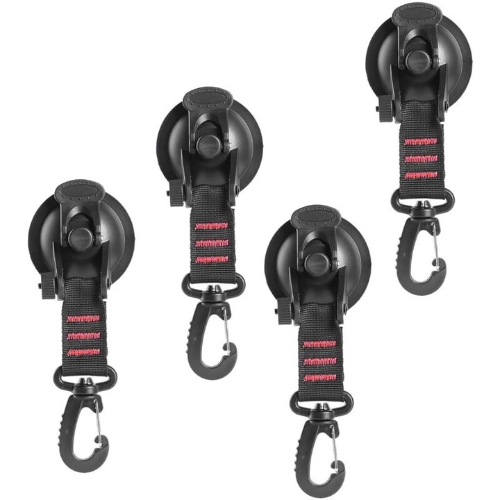 Set 4 suporturi cu ventuza, ancore cu carlig, negru