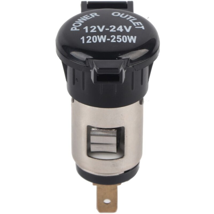 Priza pentru bricheta auto, 12-24V, waterproof, neagra, dimensiuni 64x31x22mm