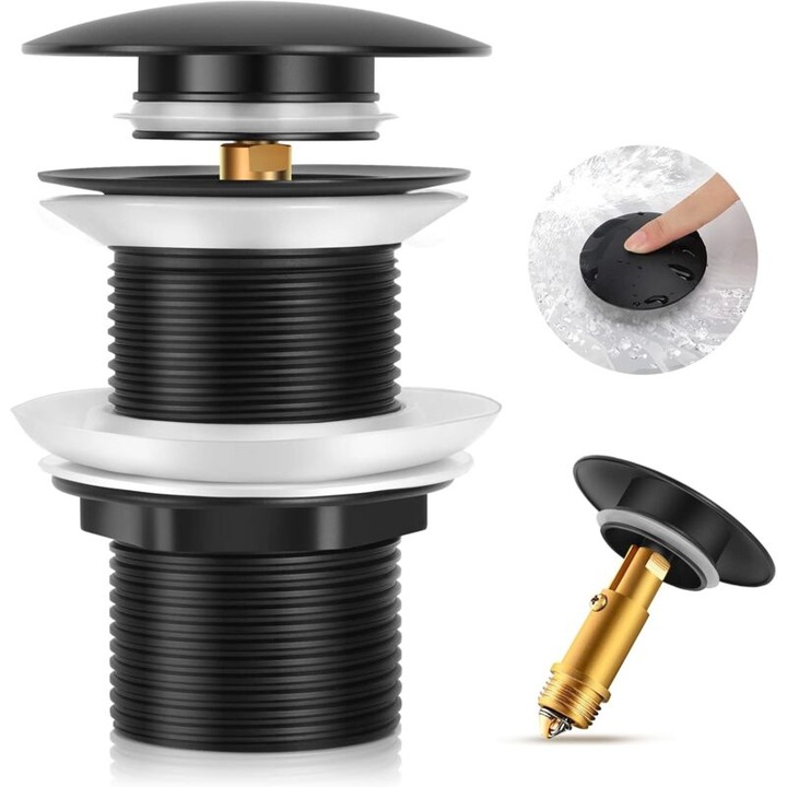 Комплект аксесоари за мивка, Click-Clack, черен, G1 1/4 инча, с изпускателен клапан