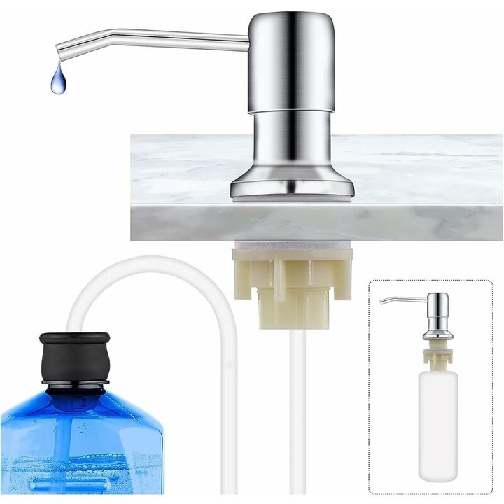 Beépített szappanadagoló, 500ml, 1.0m tömlővel, modern design, rozsdamentes acél, mosogatóhoz