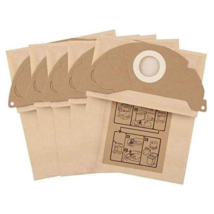 Set 5 saci pentru aspiratoare Karcher WD2, 6.904-322.0, capacitate mare de retinere a prafului, 2 straturi de hartie