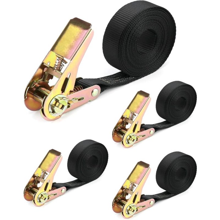Set 4 chingi cu clichet, 800kg, 25mm x 4m, pentru transport motociclete, camioane si bagaje