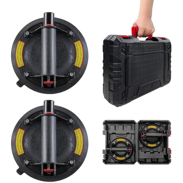 Ridicator de placi cu ventuza de 8" din 2 piese, ventuza profesionala pentru sticla cu cutie de scule portabila, pentru ridicarea placilor, de vid pentru ridicarea sticlei, foilor, placilor, mobilierului, capacitate de incarcare 220 KG