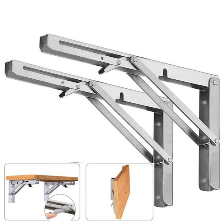 Suporturi pliabile din otel inoxidabil, set de 2, 40x17cm, capacitate maxima 150kg, design robust pentru garaj si bucatarie