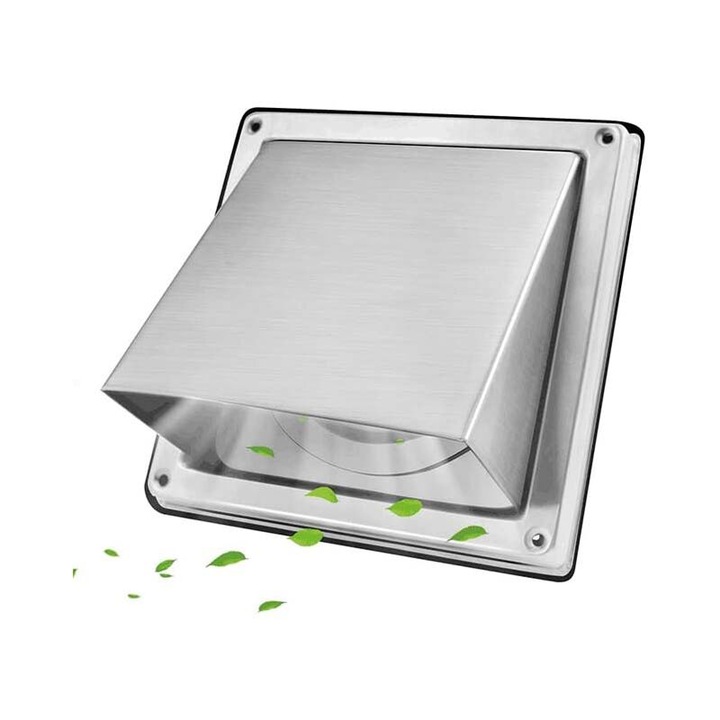 Grilaj de Ventilatie din Otel Inoxidabil 100mm cu Capac Anti-Insecte si Pasari, 15.5x15cm