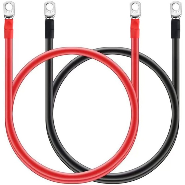 Cabluri invertor baterie 100cm, cablu baterie automat 16mm² 5AWG 12V cu terminale inelare, sarma de cupru pentru camion, masina, motocicleta, rulota, marina, solar