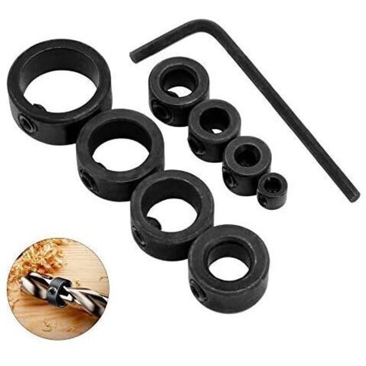 Set de 8 burghie cu opritor de adancime, 3-16mm, inele de pozitionare cu cheie hexagonala