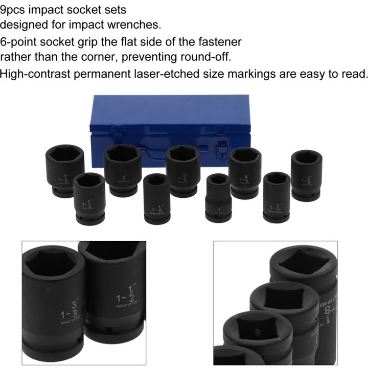 Set de chei cu 9 piese, 6 puncte, constructie din fier, dimensiune cutie 27x13x9cm