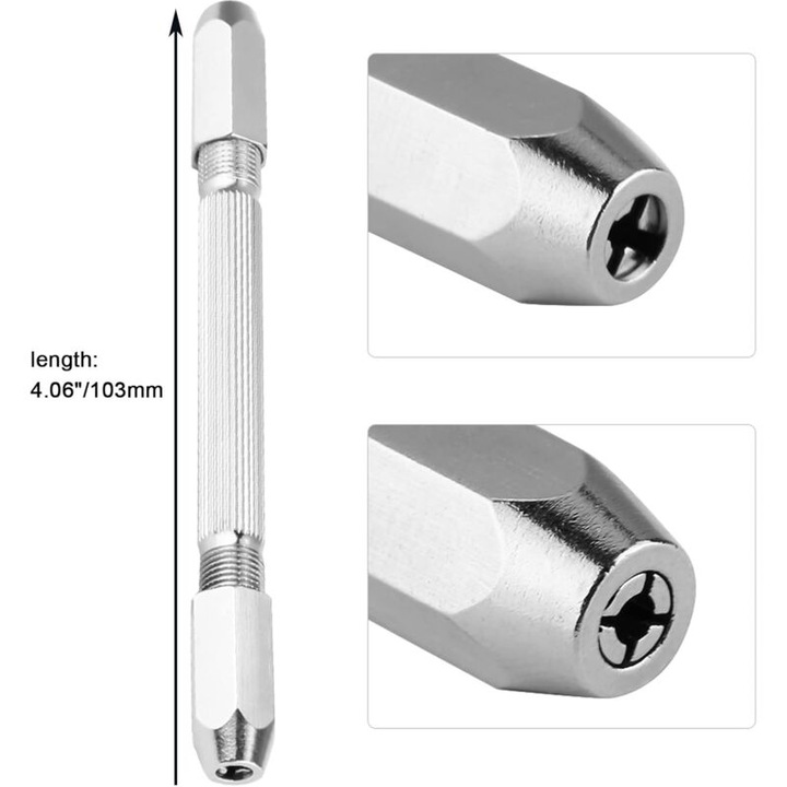 Set de burghie manuale cu menghina, 0-3mm, otel alb, 105mm, argintiu