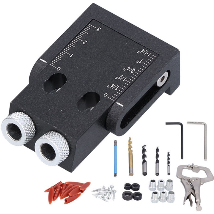 Set 39 piese jig pentru gaurit, ghid de lucru 15 grade, localizator unghiular pentru gaurire, negru