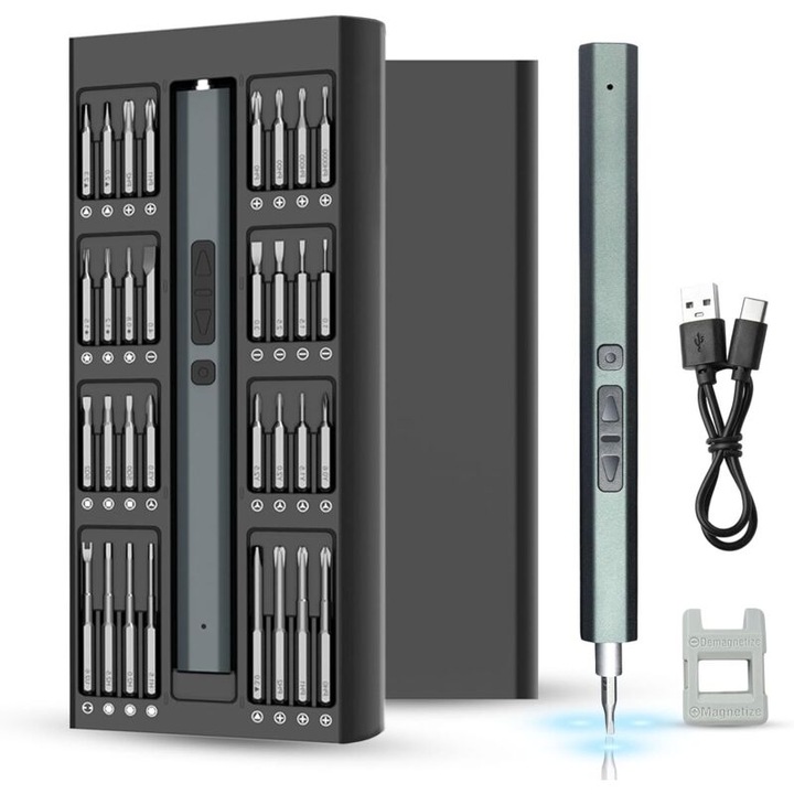 Set surubelnite electrice 66-in-1, cu LED, 64 capete de precizie, design ergonomic