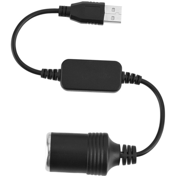 Convertor USB la priza de bricheta auto 12V, accesorii electronice auto, negru, 1 bucata