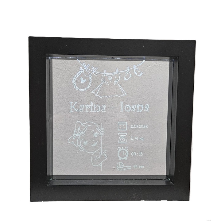 Lampa LED decorativă personalizată, gravată manual, neagră, 23x23 cm