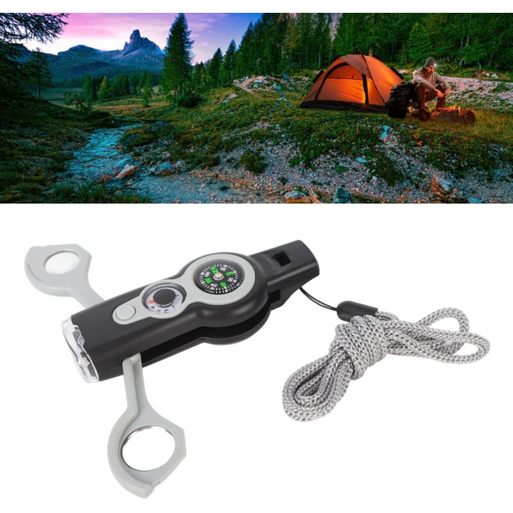 Casca multifunctionala 7 in 1, termometru LED, busola, pentru drumetii si escalada, portocalie