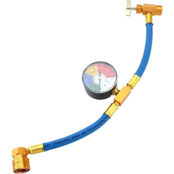 Furtun de umplere refrigerant R134A pentru aer conditionat auto cu manometru, 20cm, 1/2" filet, rezistent la rugina