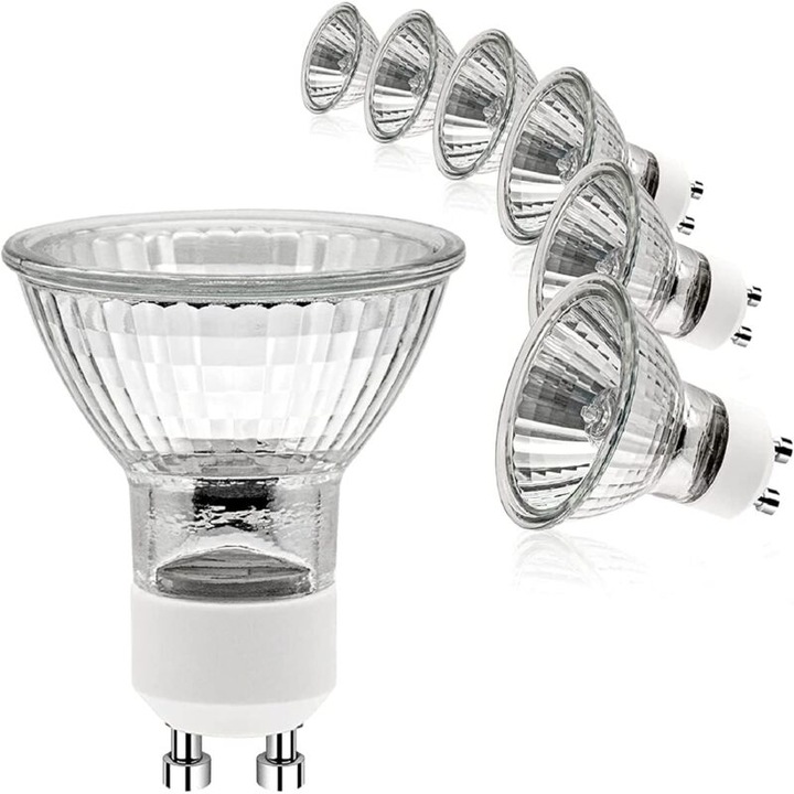 Pachet de 6 becuri halogen GU10 35W, 2700K alb cald, 50mm x 53mm
