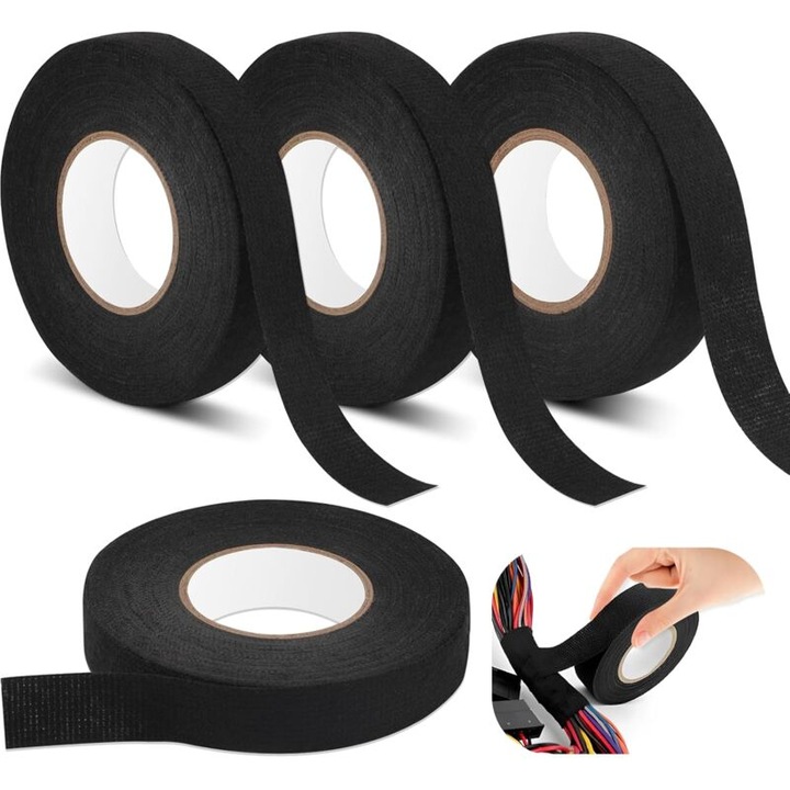 Set de 4 benzi adezive negre, benzi de izolatie termica, 19mm x 15m si 15mm x 15m