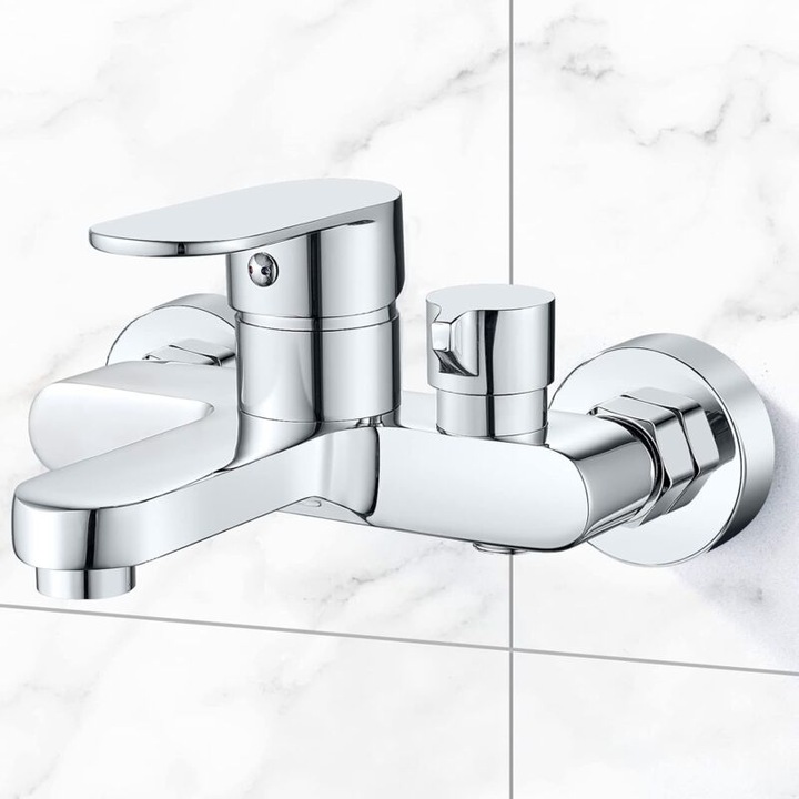 Kád csaptelep, króm, minimalista design, fali rögzítés, standard 1/2" kimenet