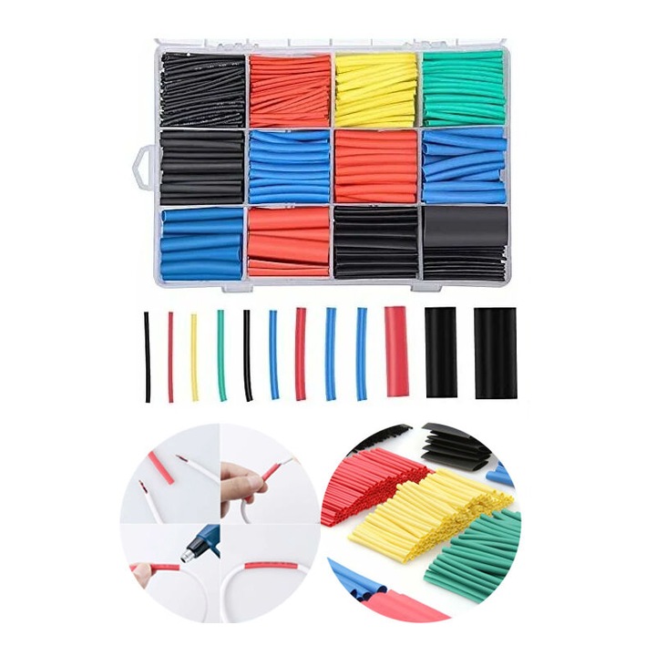 Set tuburi termocontractabile 750 bucati, 5 culori, 12 dimensiuni, raport de contractie 2:1