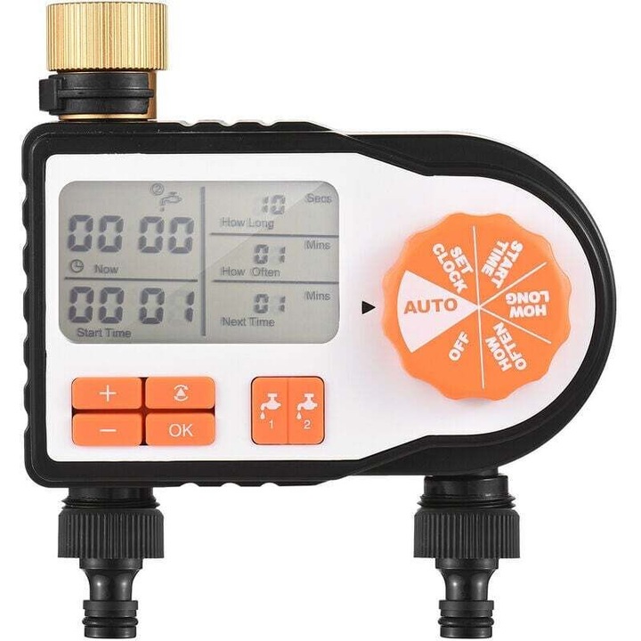Programator de stropire digital, 2 conectori pentru furtun, portocalie, 150x172x65mm
