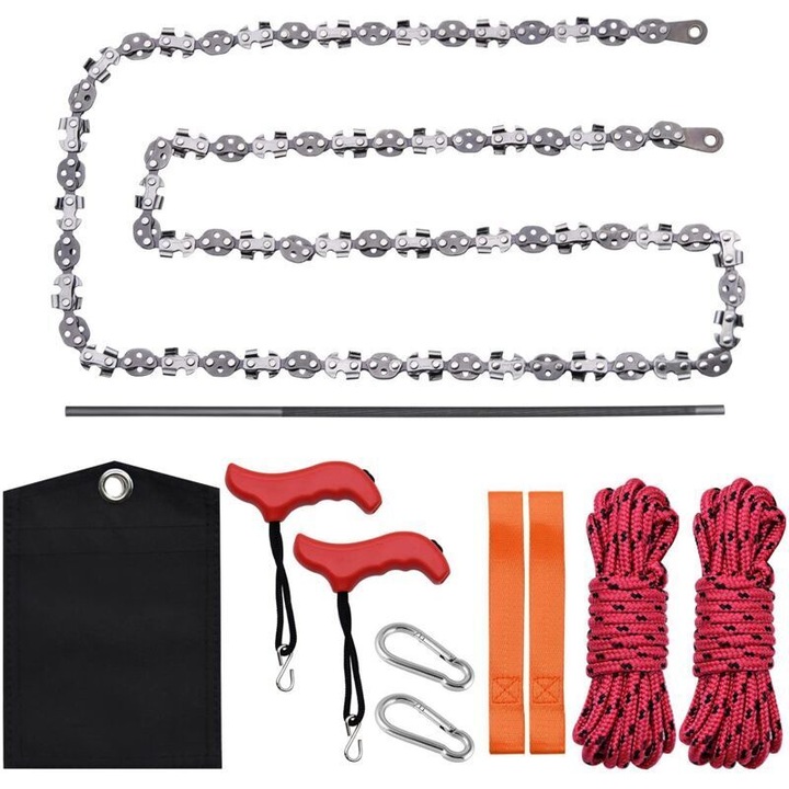 Fierastrau manual cu cablu, 68 dinti, set complet pentru camping si gradinarit, multicolor, portabil