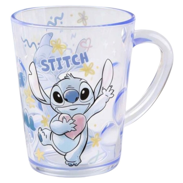Cana personalizată Stitch, material ABS, transparent, cristalin